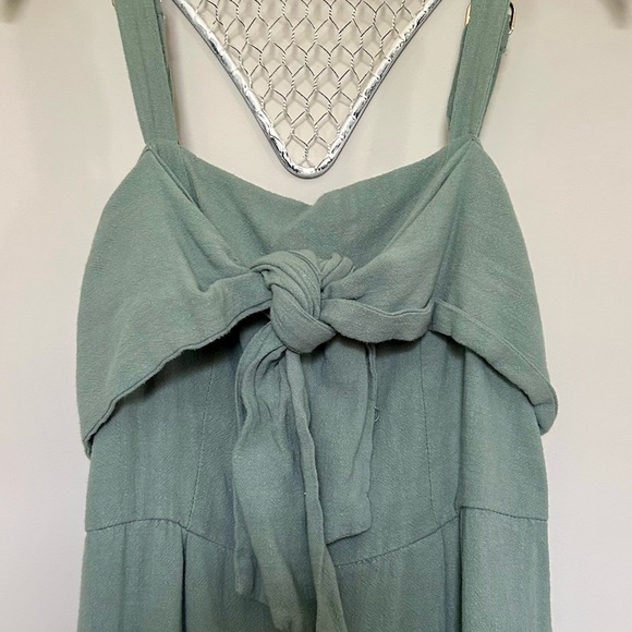 ALLIE ROSE Linen Blend Wide Leg Smocked Tank Jumpsuit Tie Front Coastal Boho | M - Picture 4 of 8